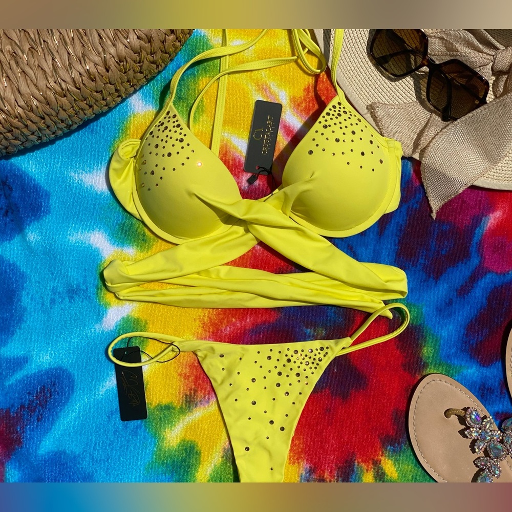 Yellow Sexy Swavorski crystal covered Bikini